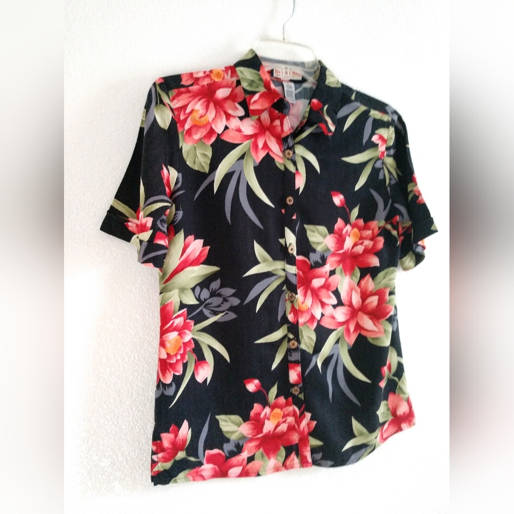 Pretty Jamaica Bay Women's Hawaiian Shirt Black Pink Size Small, Chest 32" - Picture 3 of 6